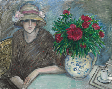 Seated Woman with Peonies; Femme assise avec Pivoines Radix, c.1975 (oil on canvas)
