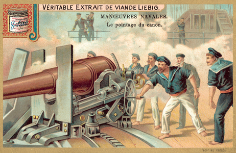 Aiming a naval gun (chromolitho)