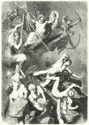 Battle between the Ancient Greek Gods and the Titans (engraving)