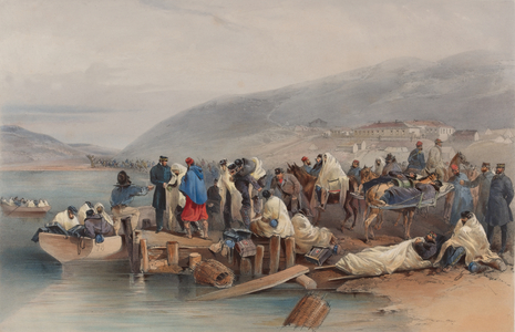 Embarkation of the Sick at Balaklava (colour litho)