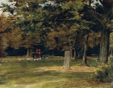The New Forest: The Rufus Stone (colour litho)