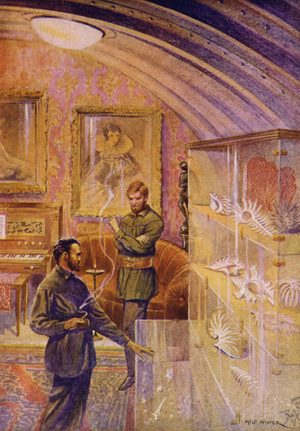 Illustration for Twenty Thousand Leagues Under The Sea by Jules Verne (colour litho)