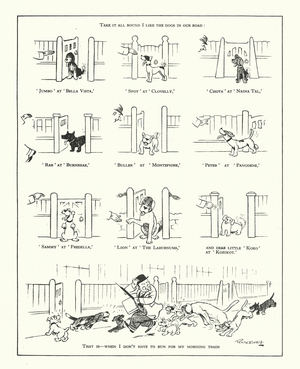 Take it all round I like the dogs in our road, That is - when I don't have to run for my morning train (litho)