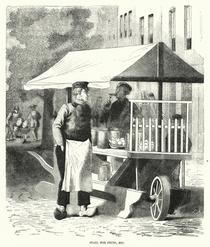 Stall for fruit, etc (engraving)