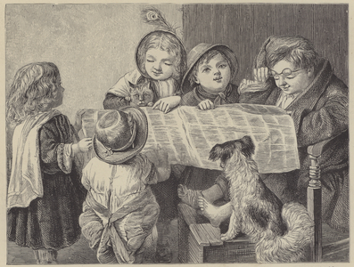 Children reading the newspaper (engraving)