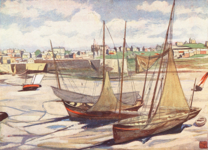 The Harbour at Low Tide, Granville (colour litho)