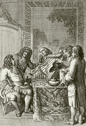 The suspension of the Edict of Nantes, 1685, in France by D.Chodowiecki, 1782 (engraving)