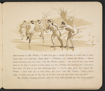 Mr Pickwick and several men ice skating.