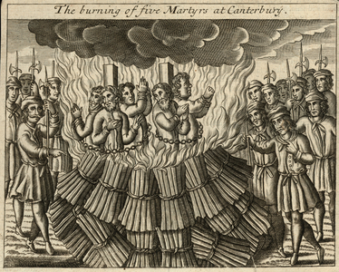 The burning of five martyrs at Canterbury (engraving)