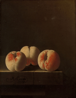 Three Peaches on a Stone Plinth, 1705 (oil on panel)

