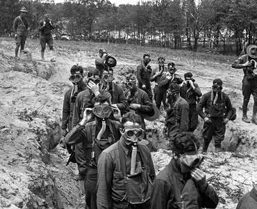 Fort Dix Gas mask Training (b/w photo)