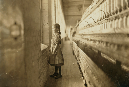 Young girl working in a mill, Lincolnton, North Carolina, USA, c.1908 (b/w photo)