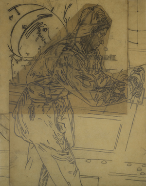 Study for Winter Mine-Laying off Iceland, c.1942, cat 6 (carbon pencil on tracing paper)