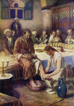 Jesus Washing The Disciples' Feet (colour litho)