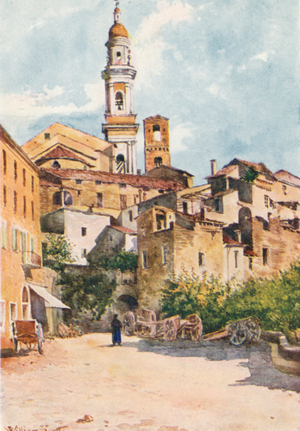 Entrance to Vallebona (colour litho)