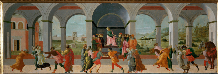 Three scenes from the life of Virginia: Appius Claudius orders the arrestation of Virginia …