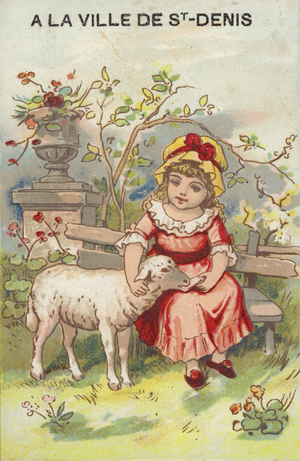 Girl Petting Lamb (chromolitho)