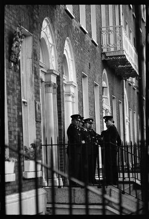 Extra Garda detachment for the protection of the British Embassy. Dublin., 1969, From Essay: Hibernian Images, 1967/69 (photo)
