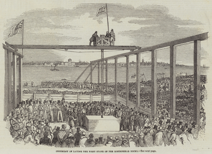 Ceremony of Laying the First Stone of the Birkenhead Docks (engraving)