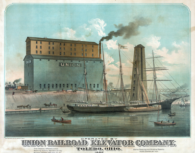 Ship "David Dows" and boat unloading cargo, 1882
