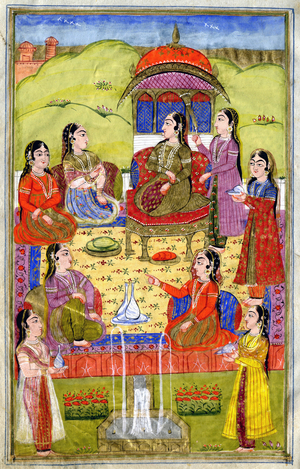 'The Pleasures of women' from  erotic Indian story from the persian Qutb Shahi dynasty, c.1780 (miniature)