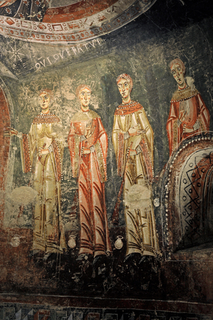 Fresco depicting the Parable of the Wise and Foolish Virgins, Detail of the Foolish Virgins, End of 11th century - early 12th century, Circle of Master of Pedret
