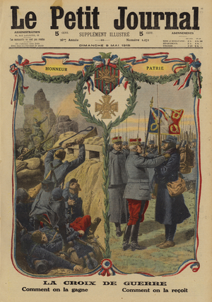 The Croix de Guerre, French military decoration, World War I (colour litho)