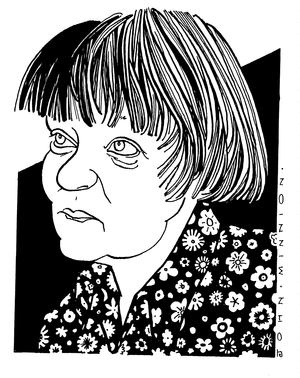 Iris Murdoch caricature, Dublin-born writer and philosopher: 15 July 1919 - 8 February 1999