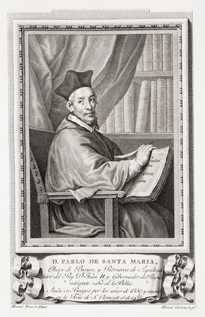 Paul of Burgos, aka Pablo de Santa Maria, Paul de Santa Maria, and Pauli episcopi Burgensis, c, after an etching in Retratos de Los Españoles Ilustres, Madrid, Spain, pub. 1791