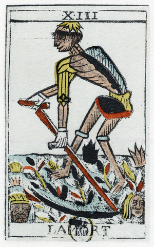 Tarot Card of Death, the grim reaper, noblet tarot. 17th century (object)