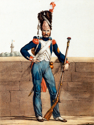 Soldier during landing in Golfe Juan (south of France) of Napoleon1st came back from Elbe island on march 1st, 1815, engraving, 19th century