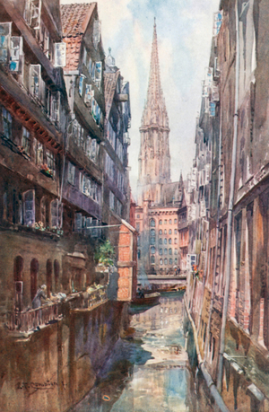 Hamburg – Stecklbornfleth, Nicolai-Kirche (colour litho)
