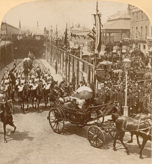 Stereographic print of Queen Victoria's Diamond Jubilee (b/w photo)