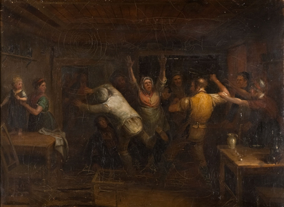 A brawl in the alehouse (oil on canvas)
