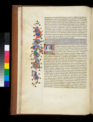 Ms 354. Livy, Ab Urbe Condita, 31-40, f.17v. Illuminated inhabited initial [C], containing portrait of a lady, and partial border, 1409 (parchment)