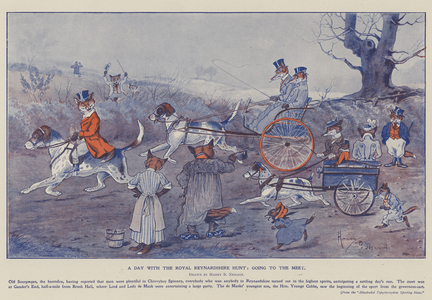A Day with the Royal Reynardshire Hunt, going to the Meet (colour litho)