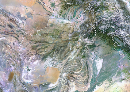 Afghanistan, Satellite Image With Bump Effect, With Border