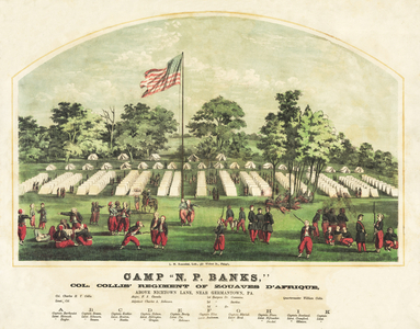 Camp "N. P. Banks," Col. Collis' regiment of Zouaves d'Afrique Above Nicetown Lane near Germantown, PA. pub. 1862 (colour litho)