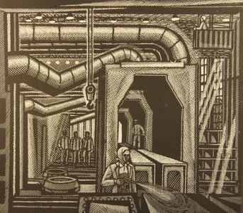 In the Paint Workshop, 1979 (linocut)