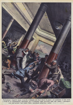 Very violent storms have rocked the North Atlantic (colour litho)