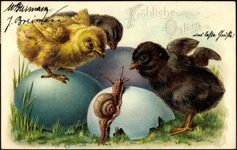 Embossing Litho Happy Easter, Chick, Eggshell, Snail