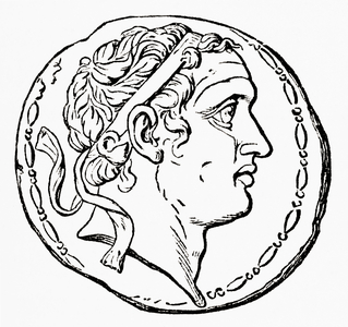 Coin depicting Seleucus IV Philopator, from Ward and Lock's Illustrated History of the World, pub. c.1882