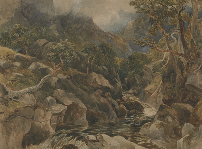 Stream and Rocky landscape (w/c with gum arabic on paper)