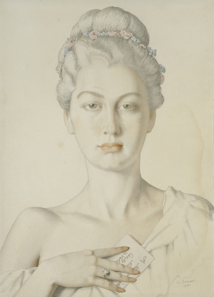 Imaginary Portrait of Cécile de Volanges in Choderlos de Laclos's 'Liaisons dangereuses', 1934 (graphite and red chalk and watercolours with stump and traces of a delineated border in graphite on cream paper)