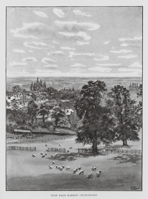 View from Harrow Churchyard (litho)