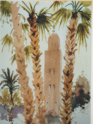 Koutoubia mid-day, palms, 2000 (w/c)