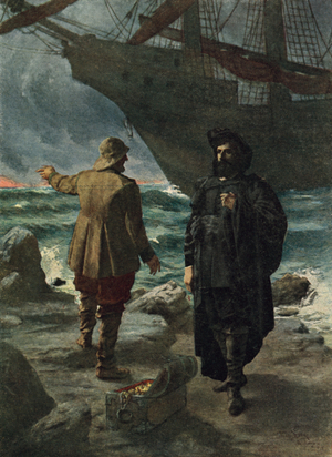 Daland looked at the stranger keenly (colour litho)