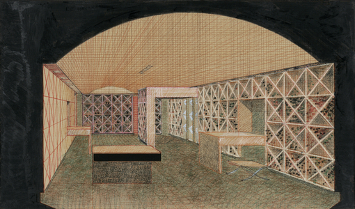 Rendering for a Wine Museum Seagram's Building, New York, 1983 (colored pencil on paper)