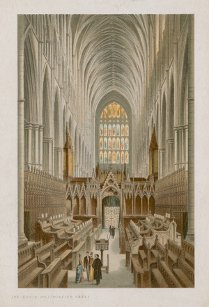 Interior of the Choir of Westminster Abbey (coloured engraving)