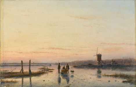 Windmill beside a frozen river, 1860 (oil on panel)